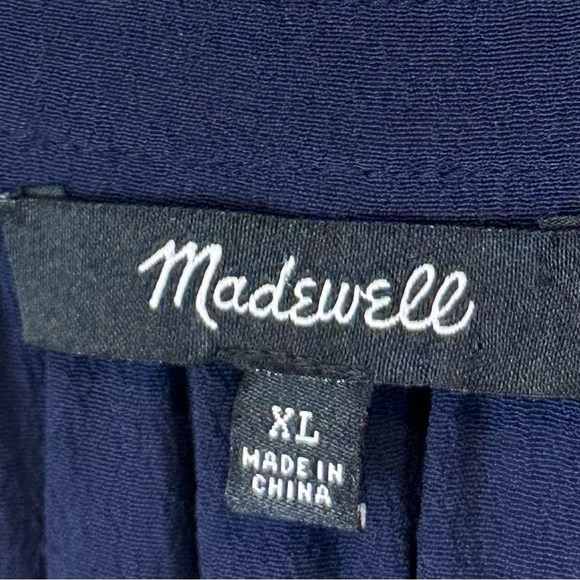 Madewell Sunpleat Navy Lace Up Short Sleeve Blouse Size XL 🔥 - Picture 6 of 7